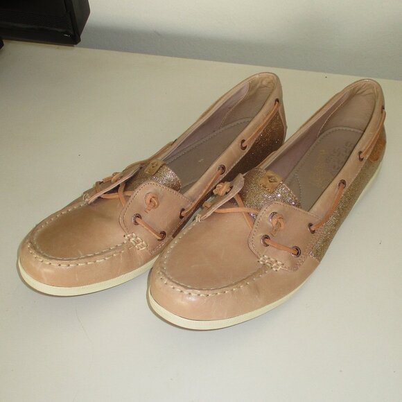 Sperry Top-Sider Womens Tan Leather Gold Sequins Boat Shoe NWOB - Size 11M - Picture 6 of 8